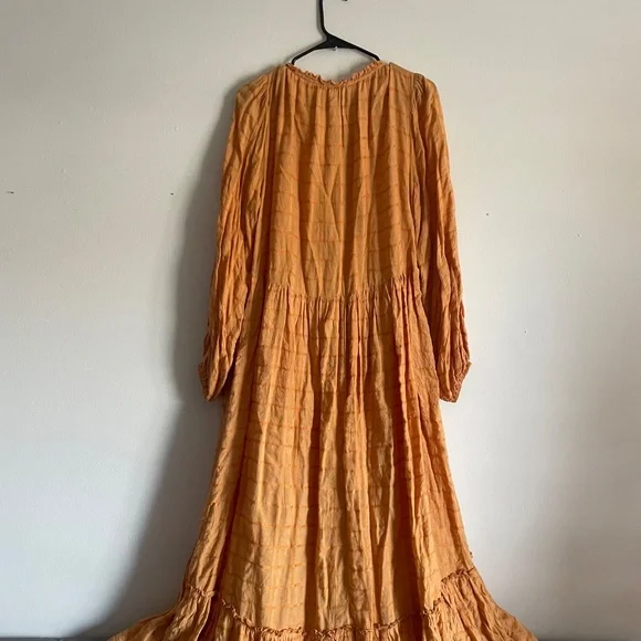 Free People Edie Dress Tiered Maxi Duster Equestrian Boho Dress in Suntan